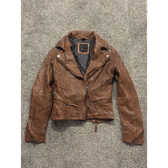 Mauritius Studded Shoulder Leather Jacket Cognac Size 6 Excellent Condition - Picture 1 of 10